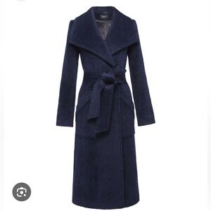 Massimo Dutti Hand Made Navy Blue Wool Wrap Coat